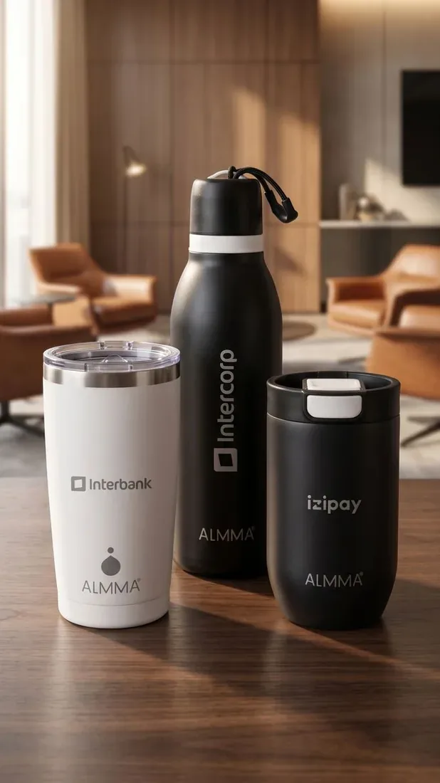 Botella y tumblers ALMMA: Interbank, Intercorp e izipay